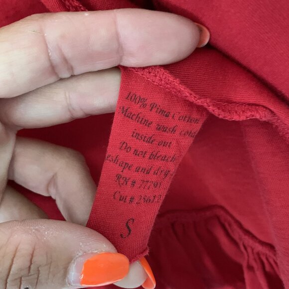 Stephanie B Red Ruffled Open Front Cardigan Sweater S 100% Pima Cotton Layer - Picture 4 of 6